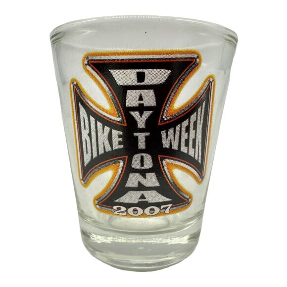 Daytona Beach Bike Week Cross Clear Shot Glass 2007 - Picture 1 of 5